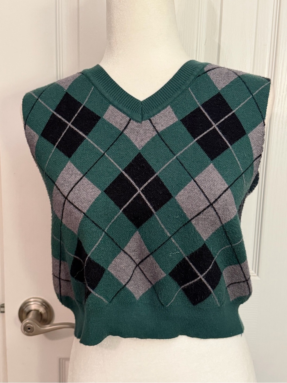SHEIN Teal Argyle V-Neck Sweater Vest